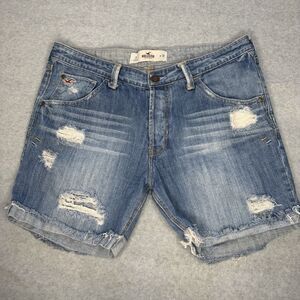 Hollister Size W 30 / 11 Distressed Denim Cuffed Shorts Mid Rise Summer Vacation